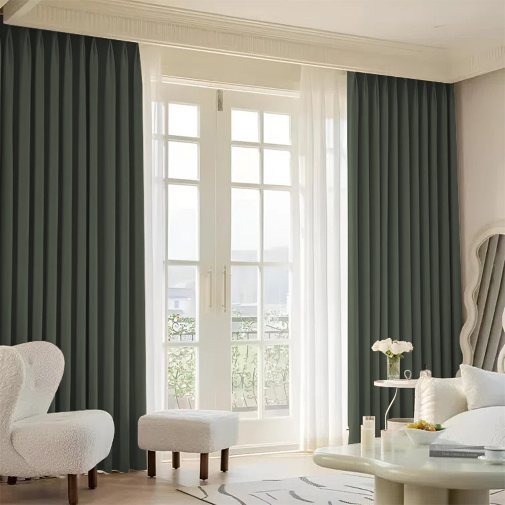 Cloud Velvet Minimalist Ripple Fold Curtain with Track Kit