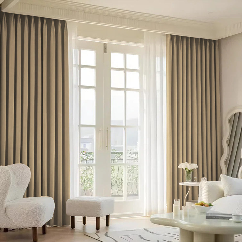 Cloud Velvet Minimalist Ripple Fold Curtain with Track Kit