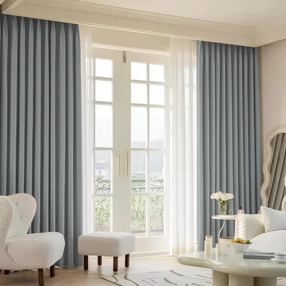 Cloud Velvet Minimalist Ripple Fold Curtain with Track Kit