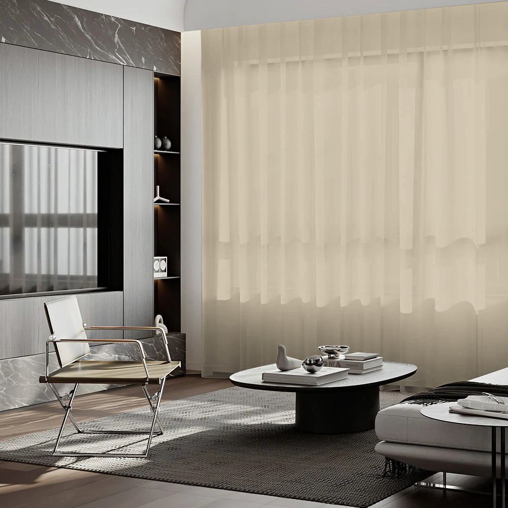 Sunny Linen Blackout Ripple Fold Curtain with Track Kit