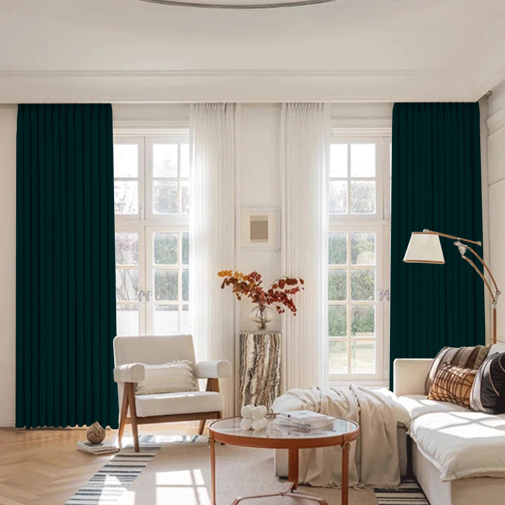 Velvet Minimalist Ripple Fold Curtain with Track Kit Luna