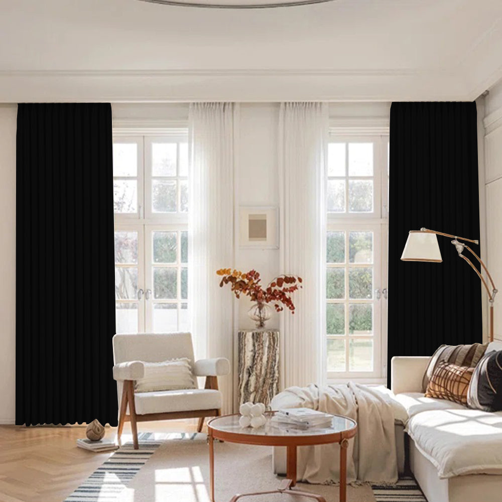 Velvet Minimalist Ripple Fold Curtain with Track Kit Luna