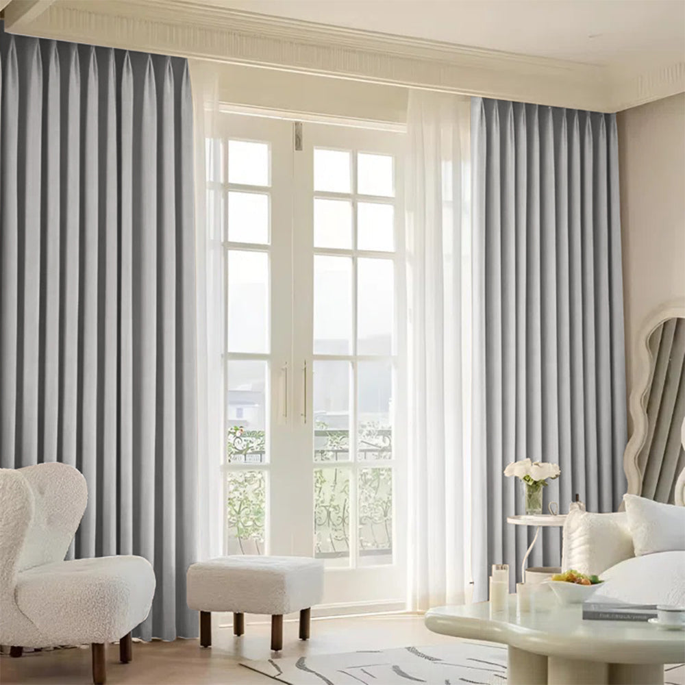 Velvet Minimalist Ripple Fold Curtain with Track Kit Cloud