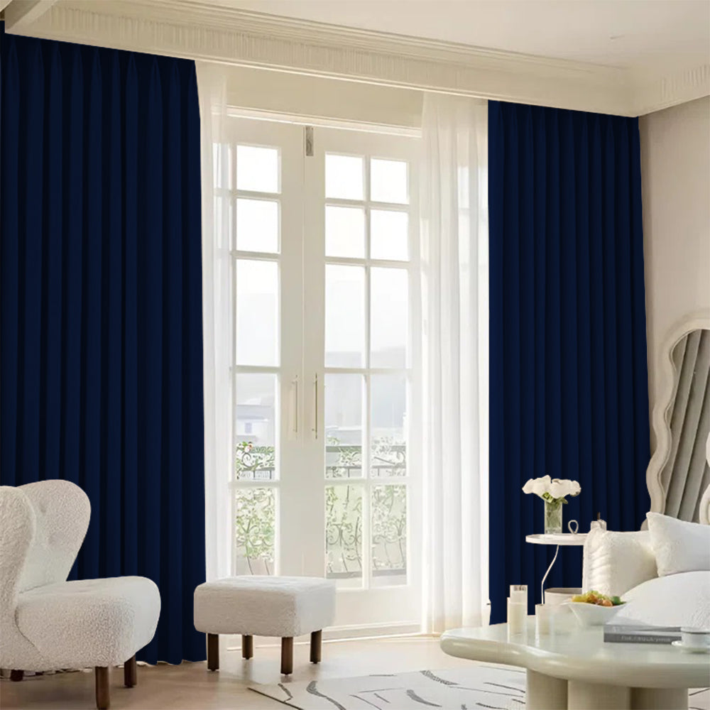 Velvet Minimalist Ripple Fold Curtain with Track Kit Cloud