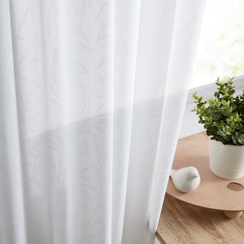 Leave Pattern White Sheer Curtains Soft Top Ava