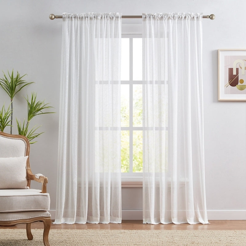 Leave Pattern White Sheer Curtains Soft Top Ava