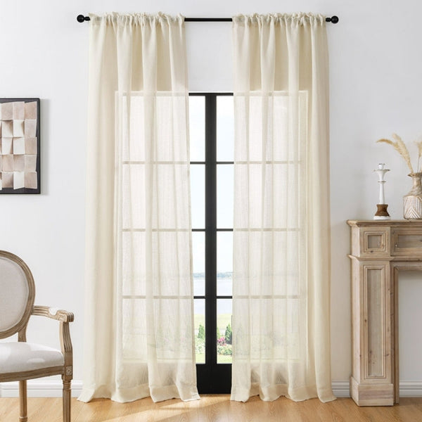 Checkered Weave Texture Sheer Curtains Soft Top Bella