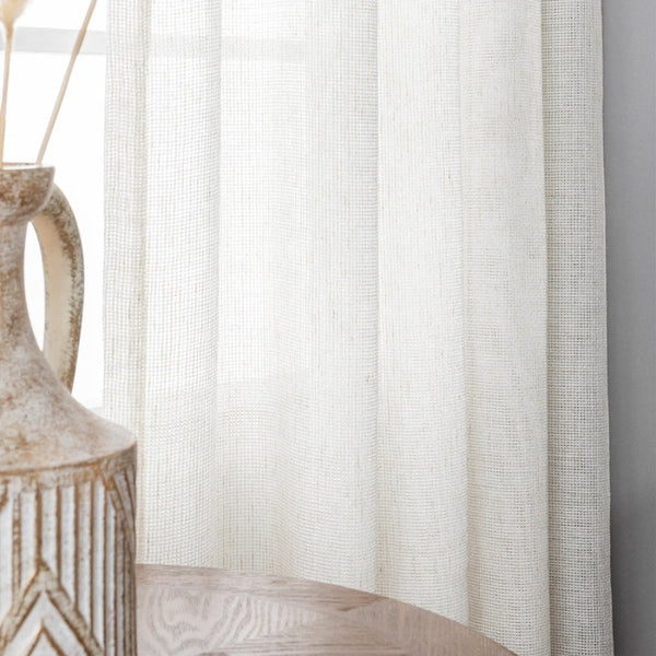 Checkered Weave Texture Sheer Curtains Grommet Bella