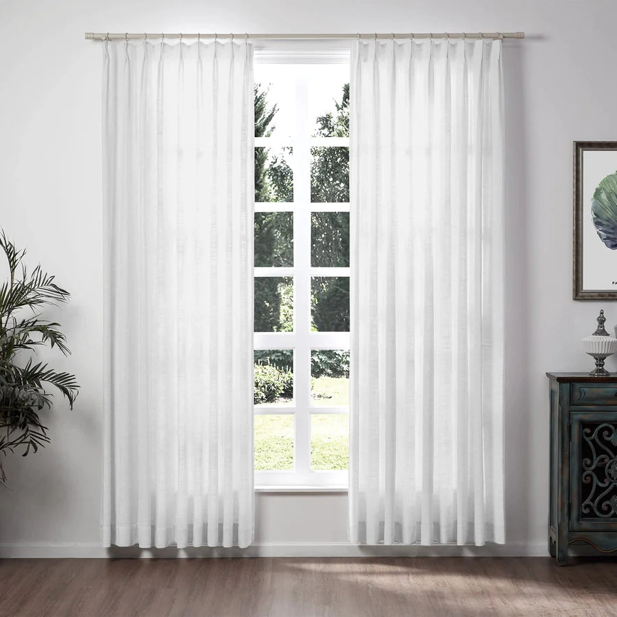 Linen Drape Pleated White Sheer Window Curtain, 4 Color Loomy