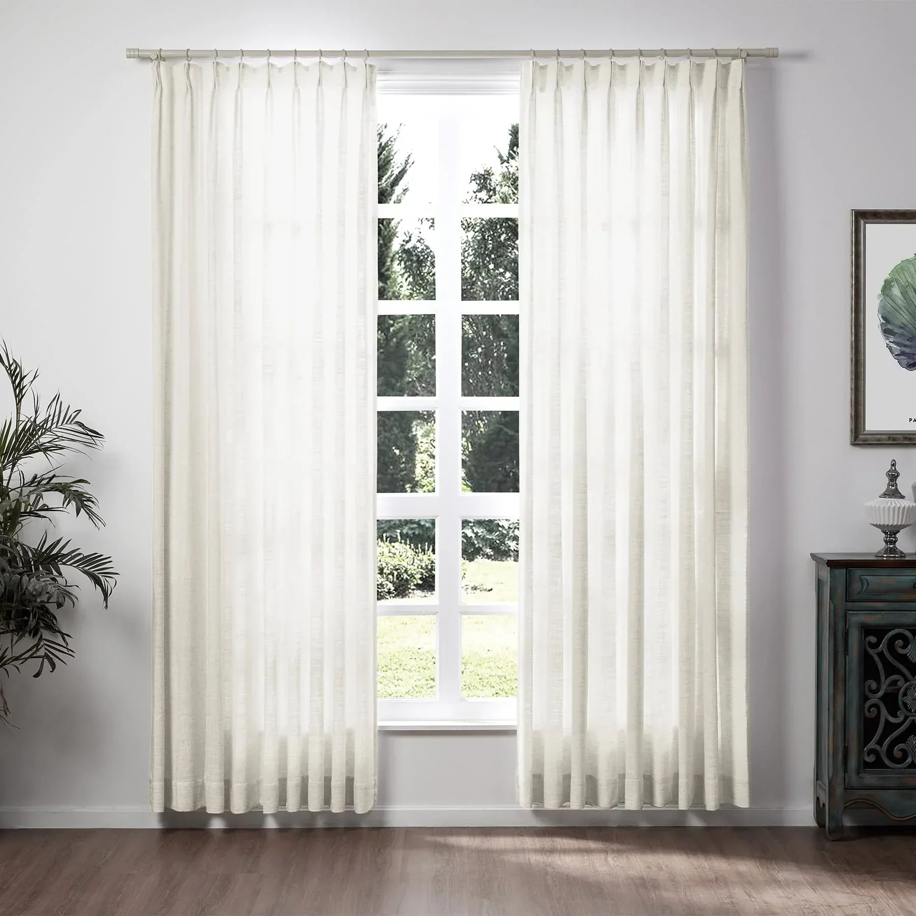 Linen Drape Pleated White Sheer Window Curtain, 4 Color Loomy