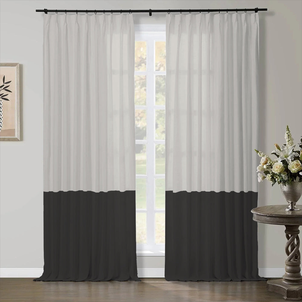 Premium Linen Cotton Curtain Two-Tone Pleated Aira