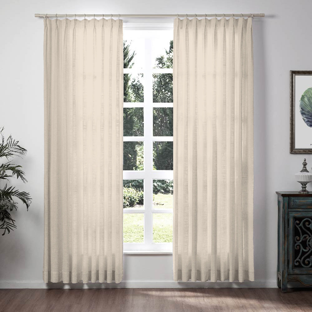 Linen Drape Pleated White Sheer Window Curtain, 4 Color Loomy